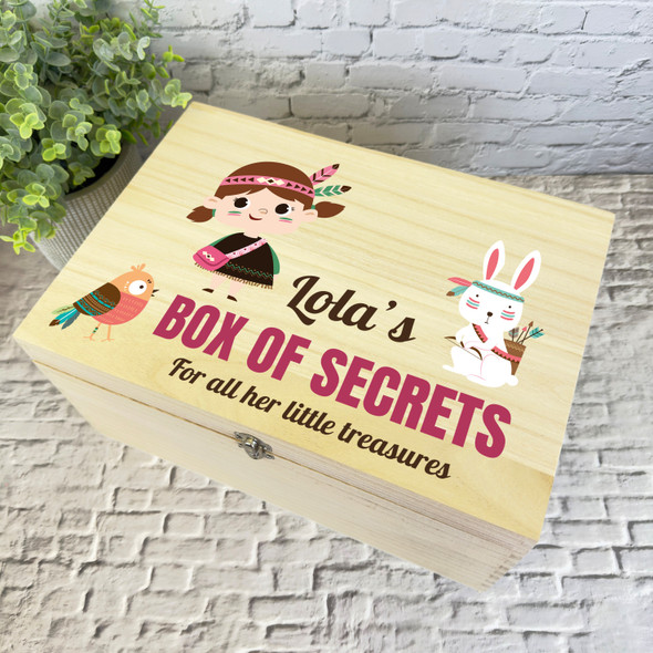 Bunny With Girl Kids Box Of Secrets Personalised Wooden Memory Keepsake Box