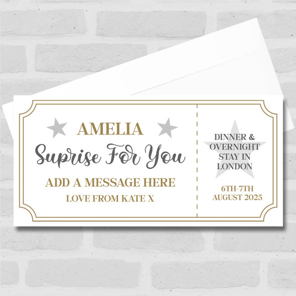 For You Elegant Gold Silver Star Gift Personalised Surprise Ticket Gift Voucher