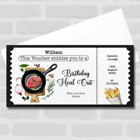 Watercolour Steak Birthday Meal Out Personalised Surprise Ticket Gift Voucher