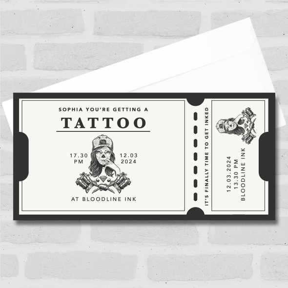 Skull Girl You're Getting A Tattoo Personalised Surprise Ticket Gift Voucher