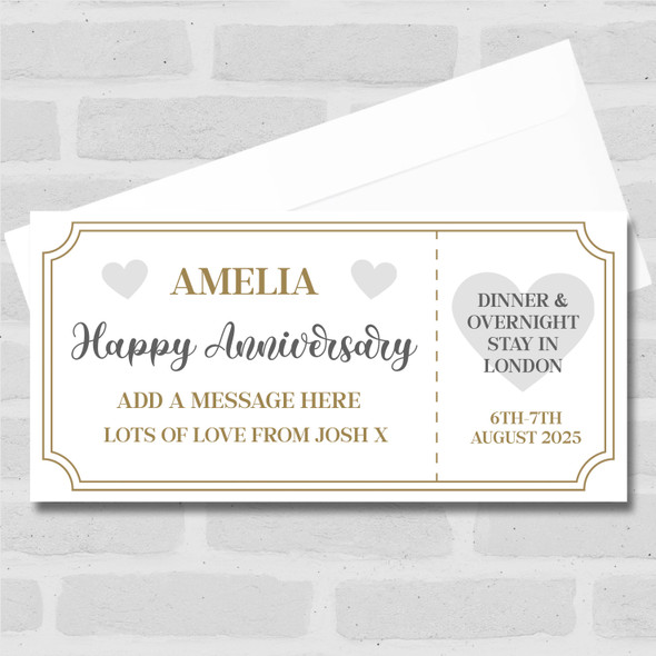 Happy Anniversary Gold Silver Star Personalised Surprise Ticket Gift Voucher