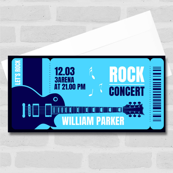 Blue Guitar Rock Concert Any Event Personalised Surprise Ticket Gift Voucher