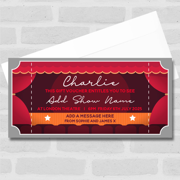 Red Curtain Any Show Event Theatre Personalised Surprise Ticket Gift Voucher