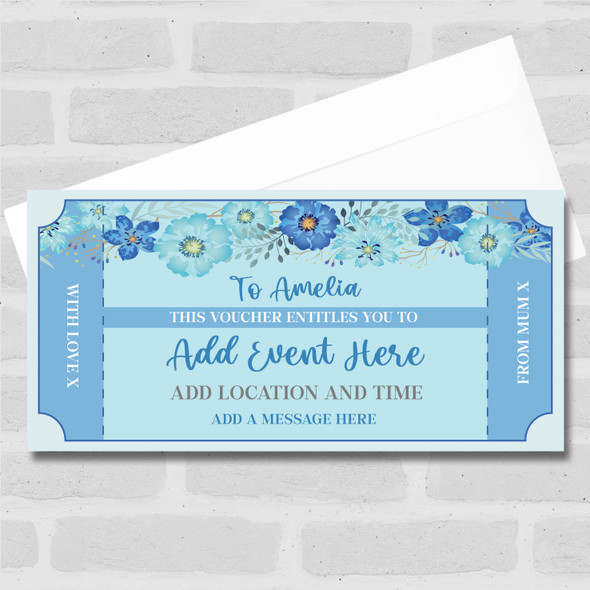 Blue Flower Any Gift Any Occasion Personalised Surprise Ticket Gift Voucher