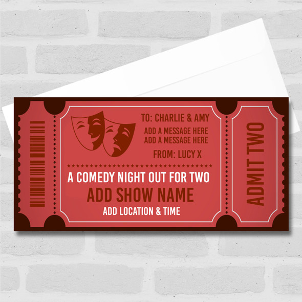 Comedy Night Out Gift For Two Red Personalised Surprise Ticket Gift Voucher