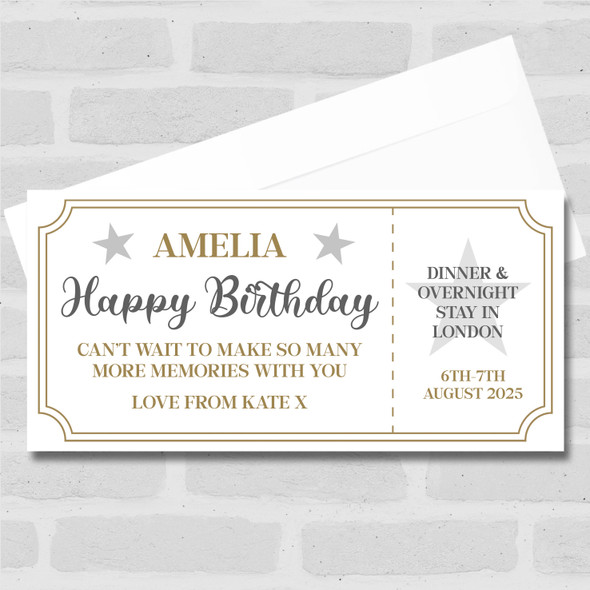 Happy Birthday Gold Silver Star Personalised Surprise Ticket Gift Voucher