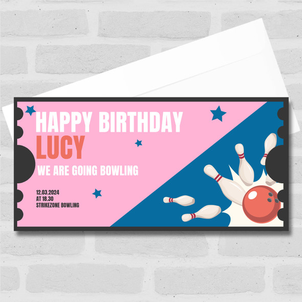 Birthday We Are Going Bowling Personalised Surprise Ticket Gift Voucher