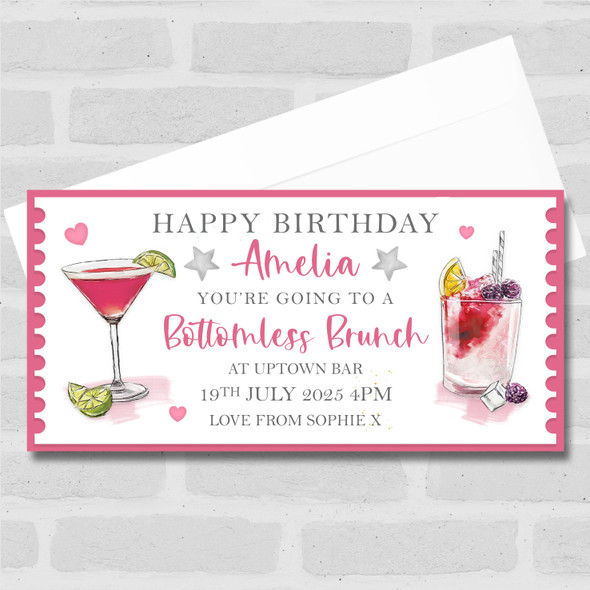 Bottomless Brunch Gift Pink Personalised Surprise Ticket Gift Voucher