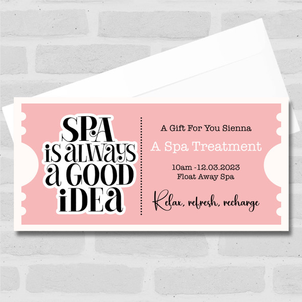 Spa Treatment Spa Day Personalised Surprise Ticket Gift Voucher