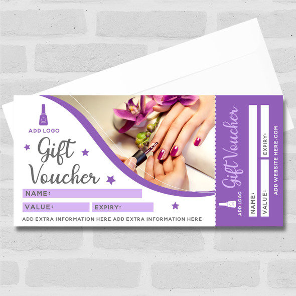 Nail Art Manicure Purple Aesthetics Beauty Therapy Massage Business Gift Voucher