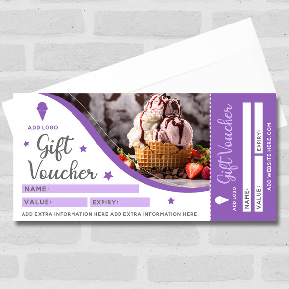 Ice Cream Cake Dessert Café Food Purple Swirl Any Details Business Gift Voucher