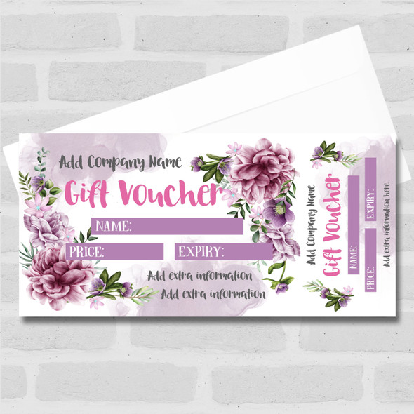 Purple Flowers Any Details Generic Beauty Spa Perforated Business Gift Voucher