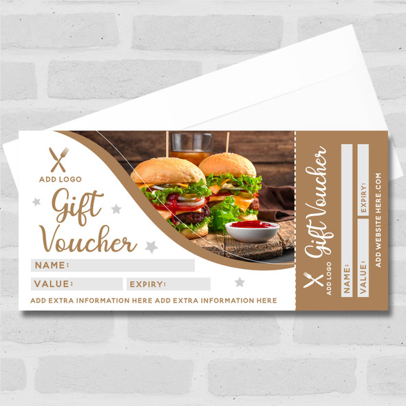 Burgers Food Takeaway Café Restaurant Gold Any Details Business Gift Voucher