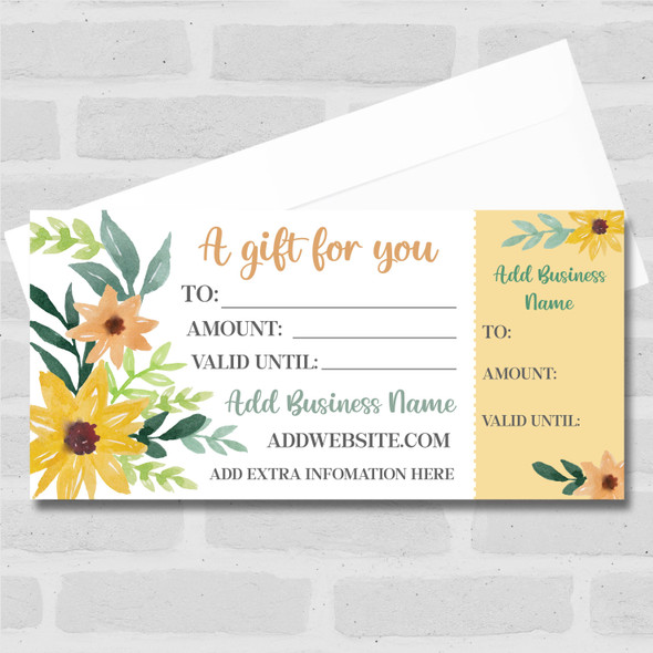 Flowers Generic Business Any Details Yellow Perforated Business Gift Voucher