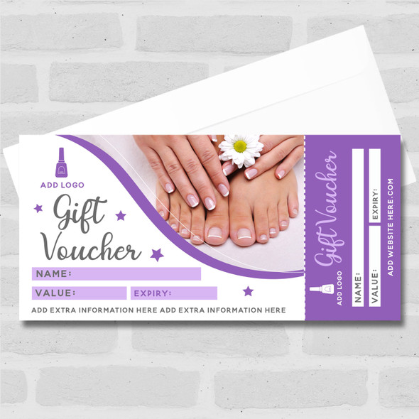 Manicure Pedicure Purple Swirl Beauty Therapy Massage Business Gift Voucher