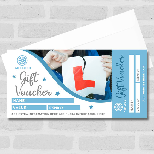 Driving Lessons Driving Instructor School Test Blue Business Gift Voucher