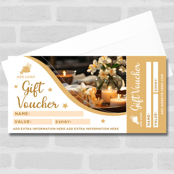 Spa Candles Gold Aesthetics Beauty Therapy Massage Business Gift Voucher