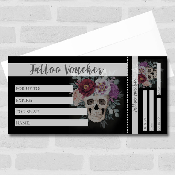 Tattoo Studio Skull Flowers Any Details Perforated Business Gift Voucher