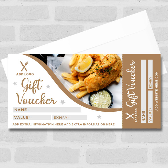 Fish and Chips Food Restaurant Café Takeaway Gold Business Gift Voucher