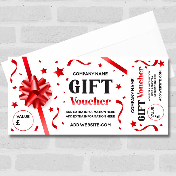 Red Bow Any Details Generic Perforated Business Gift Voucher