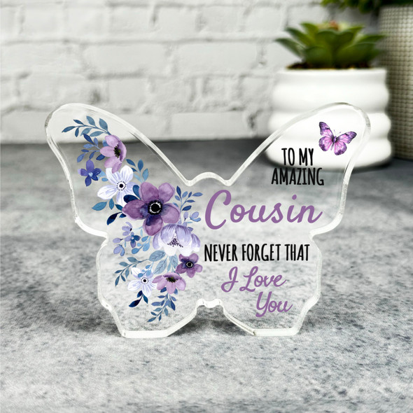 Gift For Cousin Purple Floral Butterfly Keepsake Plaque Ornament Present