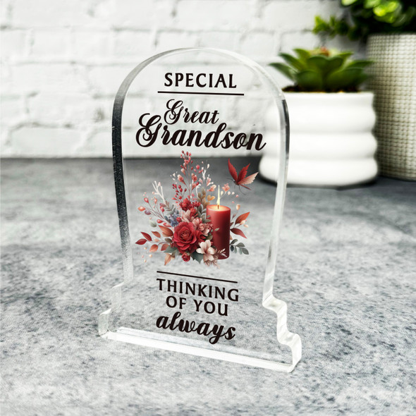 Special Great Grandson Red Candle Memorial Gift Gravestone Keepsake Plaque Special Great Grandson Red Candle Memorial Gift Gravestone Keepsake Plaque