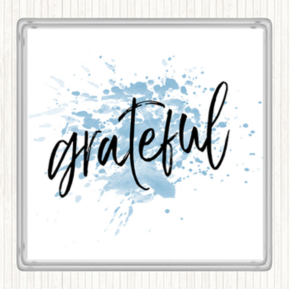 Blue White Grateful Inspirational Quote Coaster