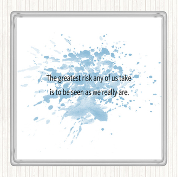 Blue White Greatest Risk Inspirational Quote Coaster