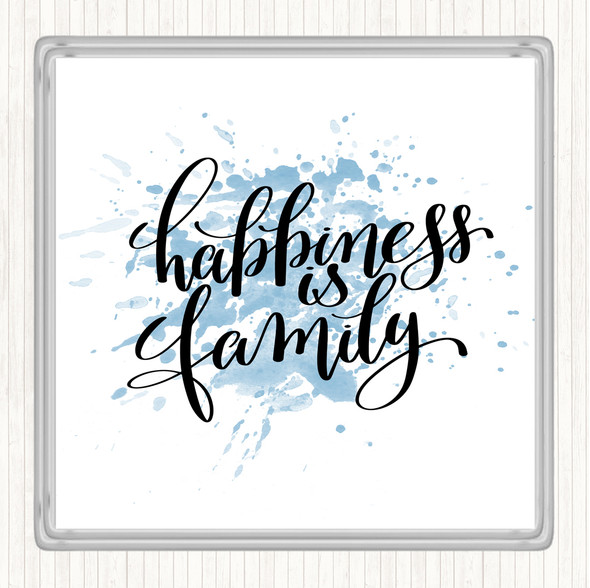 Blue White Happiness Is Family Inspirational Quote Coaster