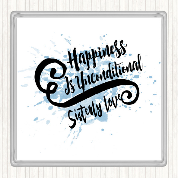 Blue White Happiness Is Inspirational Quote Coaster