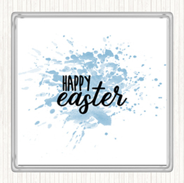 Blue White Happy Easter Inspirational Quote Coaster
