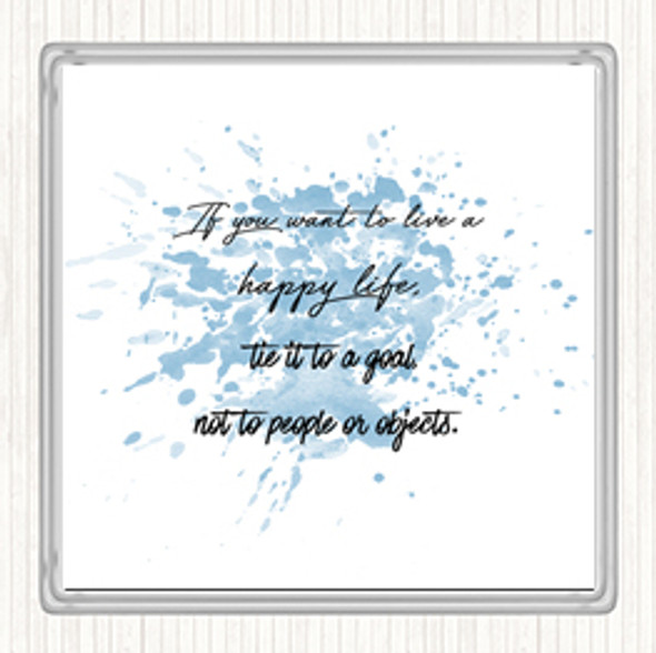 Blue White Happy Life Inspirational Quote Coaster