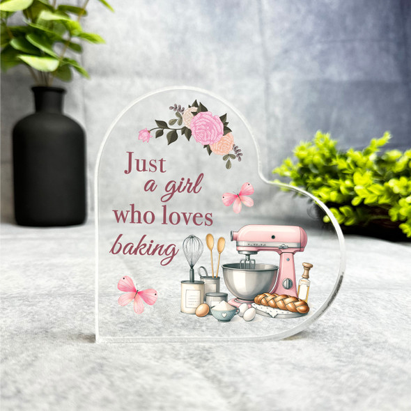Gift For Baker Pink Girl Loves Baking Accessories Side Heart Keepsake Plaque