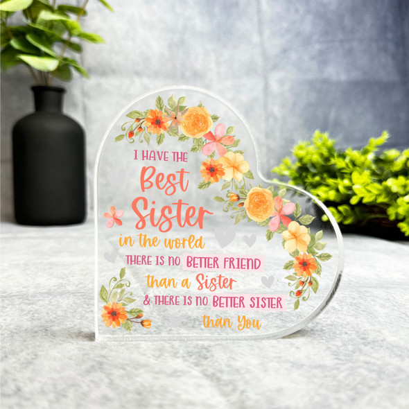 Gift For Best Sister In The World Orange Flowers Side Heart Keepsake Plaque