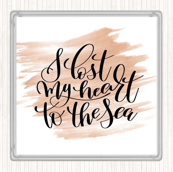 Watercolour I Lost My Heart To The Sea Quote Coaster