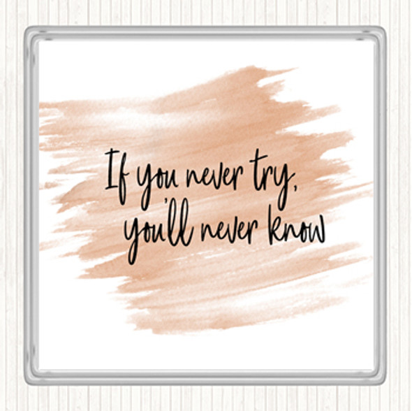 Watercolour If You Never Try You'll Never Know Quote Coaster