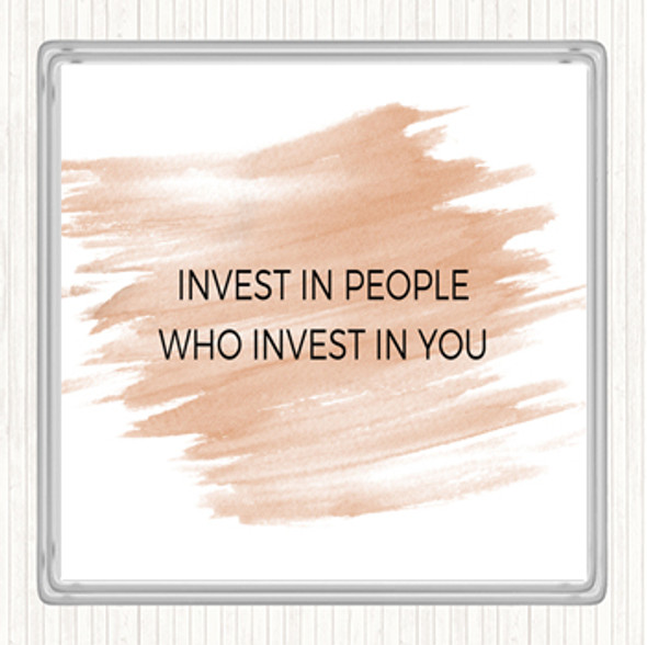 Watercolour Invest In People Quote Coaster