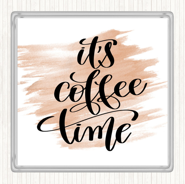 Watercolour Its Coffee Time Quote Coaster