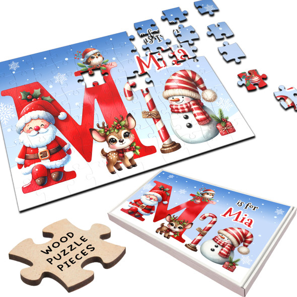 Christmas Gift Kids Santa Alphabet Letter M Personalised Wood Jigsaw Puzzle Christmas Gift Kids Santa Alphabet Letter M Personalised Wood Jigsaw Puzzle