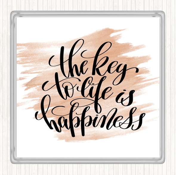 Watercolour Key To Life Is Happiness Quote Coaster