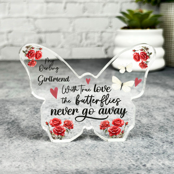 Romantic Gift For Girlfriend True Love Red Roses Keepsake Butterfly Plaque