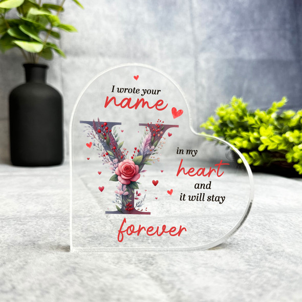 Romantic Gift Floral Initial Y Keepsake Side Heart Ornament Plaque