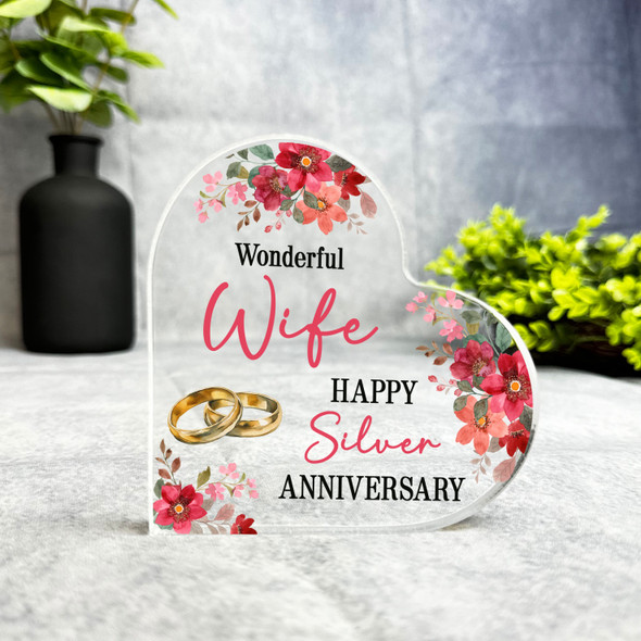 Silver 25th Wedding Anniversary Gift For Wife Keepsake Side Heart Plaque