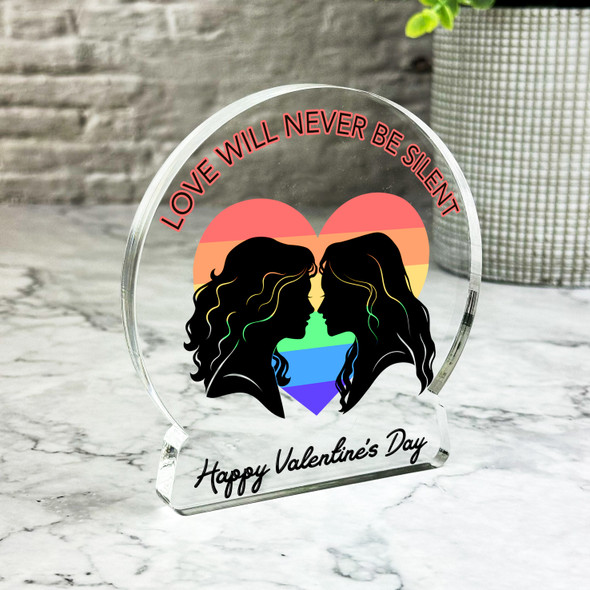 Lgbt Lesbian Valentine's Day Gift Rainbow Heart Keepsake Snowglobe Plaque