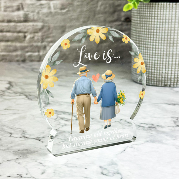 Romantic Gift Elderly Couple Yellow Floral Keepsake Snowglobe Ornament Plaque
