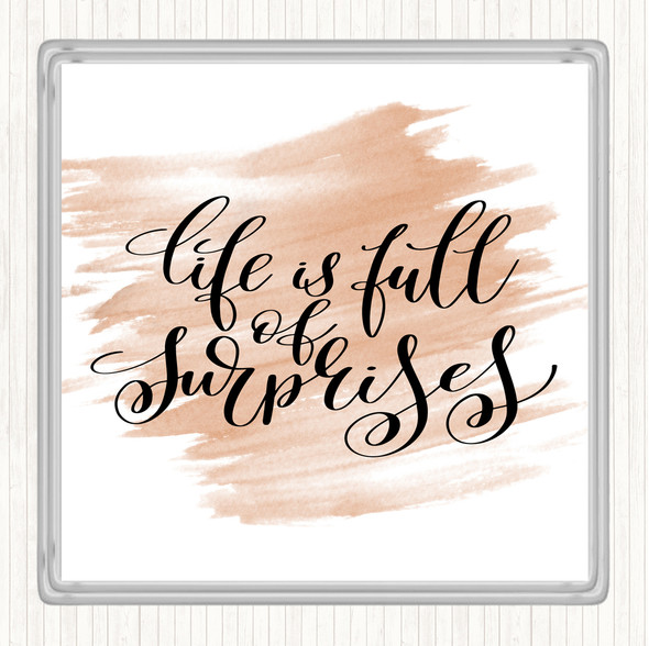 Watercolour Life Full Surprises Quote Coaster