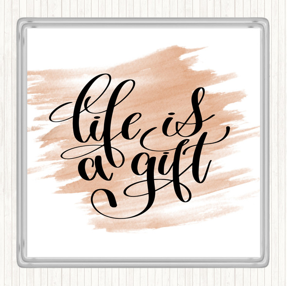 Watercolour Life Is A Gift Quote Coaster