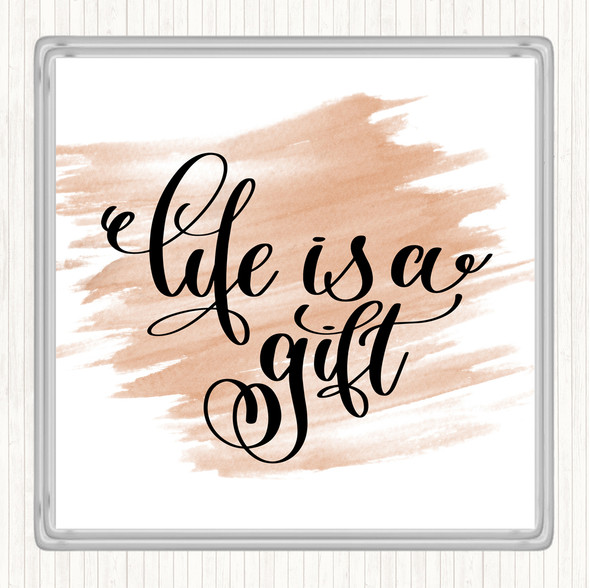 Watercolour Life's A Gift Quote Coaster