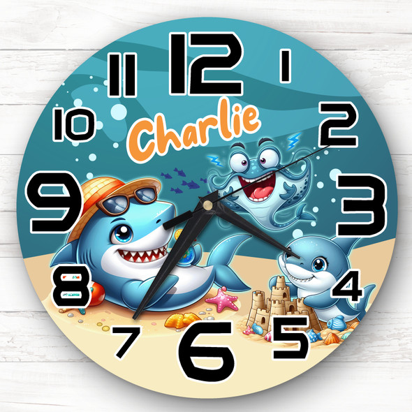 Sharks Sealife Personalised Gift For Kid's Bedroom Clock