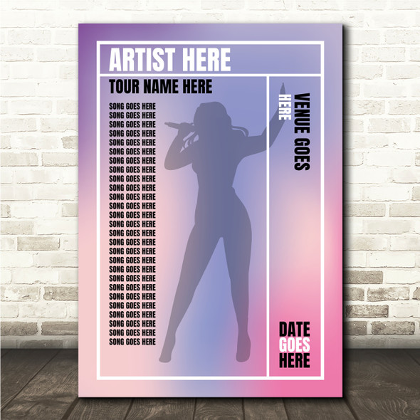 Concert Setlist Poster Print Canvas Female Singer - Any Artist, Date, Gig, Venue